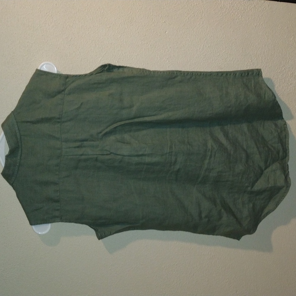 Olive Green 100% linen Sleeveless Button Down Camixa Top XS - Picture 6 of 6